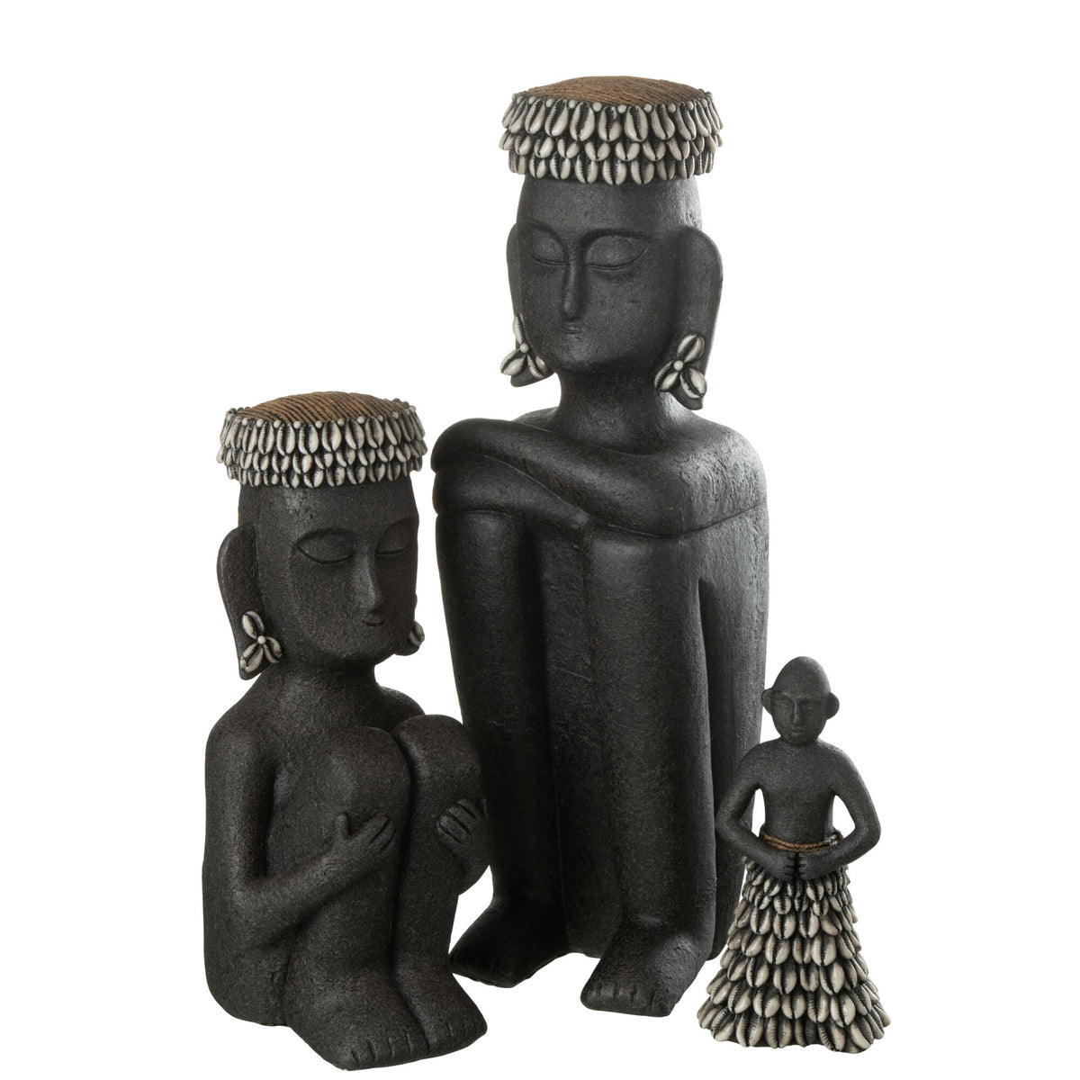 Estatua Sentada Étnica Piedra/Resina Negra Grande J-Line