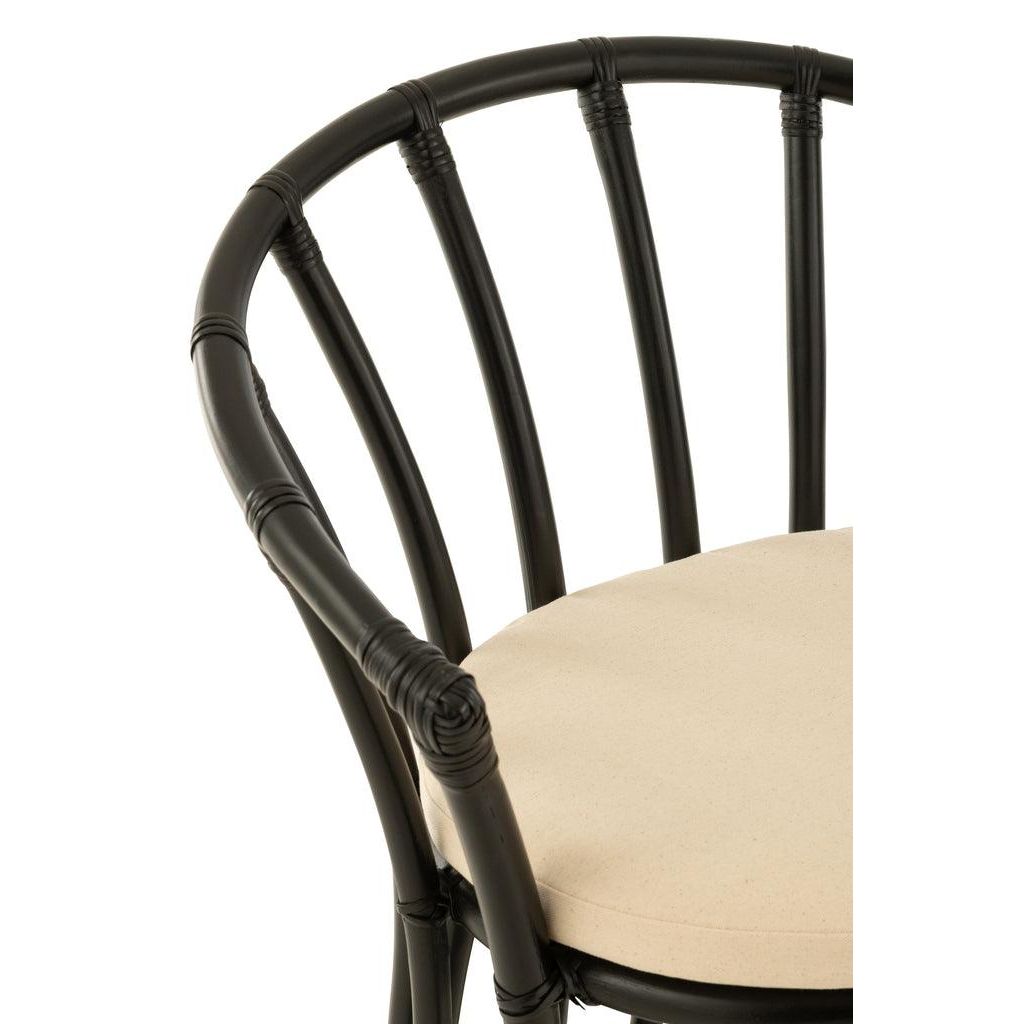 Stoel + Kussen Rotan/Textiel Zwart/Wit J-Line