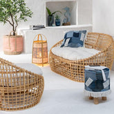 Stoel Lise + Kussen 1 Persoon Rotan/Textiel Naturel/Wit J-Line