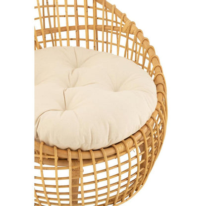 Stoel Lise + Kussen 1 Persoon Rotan/Textiel Naturel/Wit J-Line