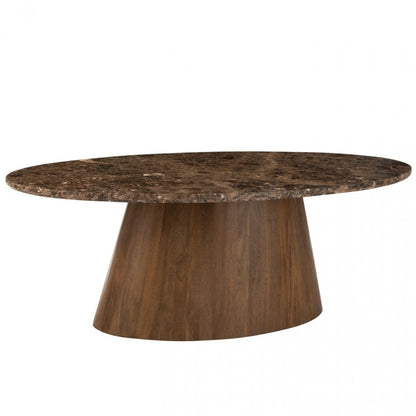 Mesa Ovalada Mármol/Madera de Mango Marrón J-Line