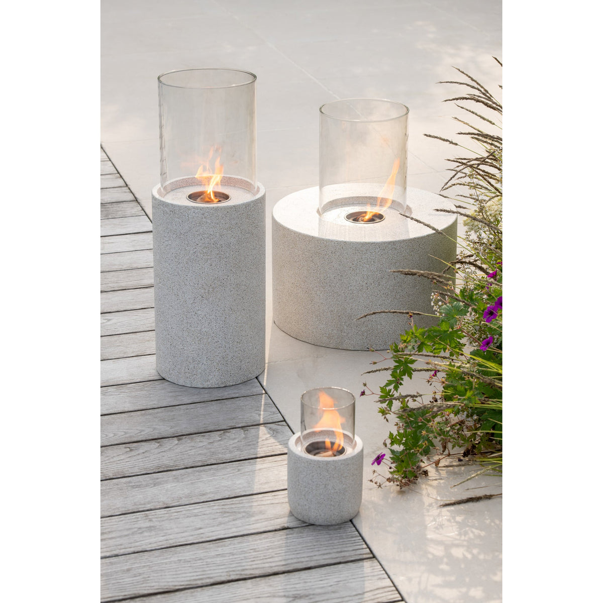 Biochimenea de mesa redonda gris Ø23x65cm