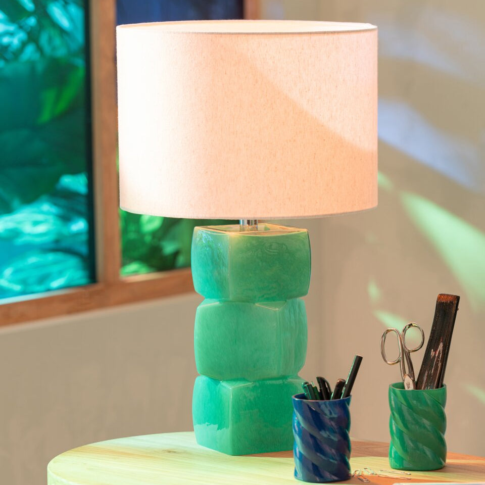 Lámpara de mesa 3 cubos de vidrio verde oscuro J-Line