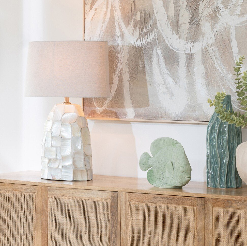 Lámpara de mesa Efecto Perla Concha Blanco Roto/Beige Claro J-Line