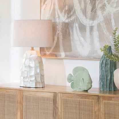 Lámpara de mesa Efecto Perla Concha Blanco Roto/Beige Claro J-Line