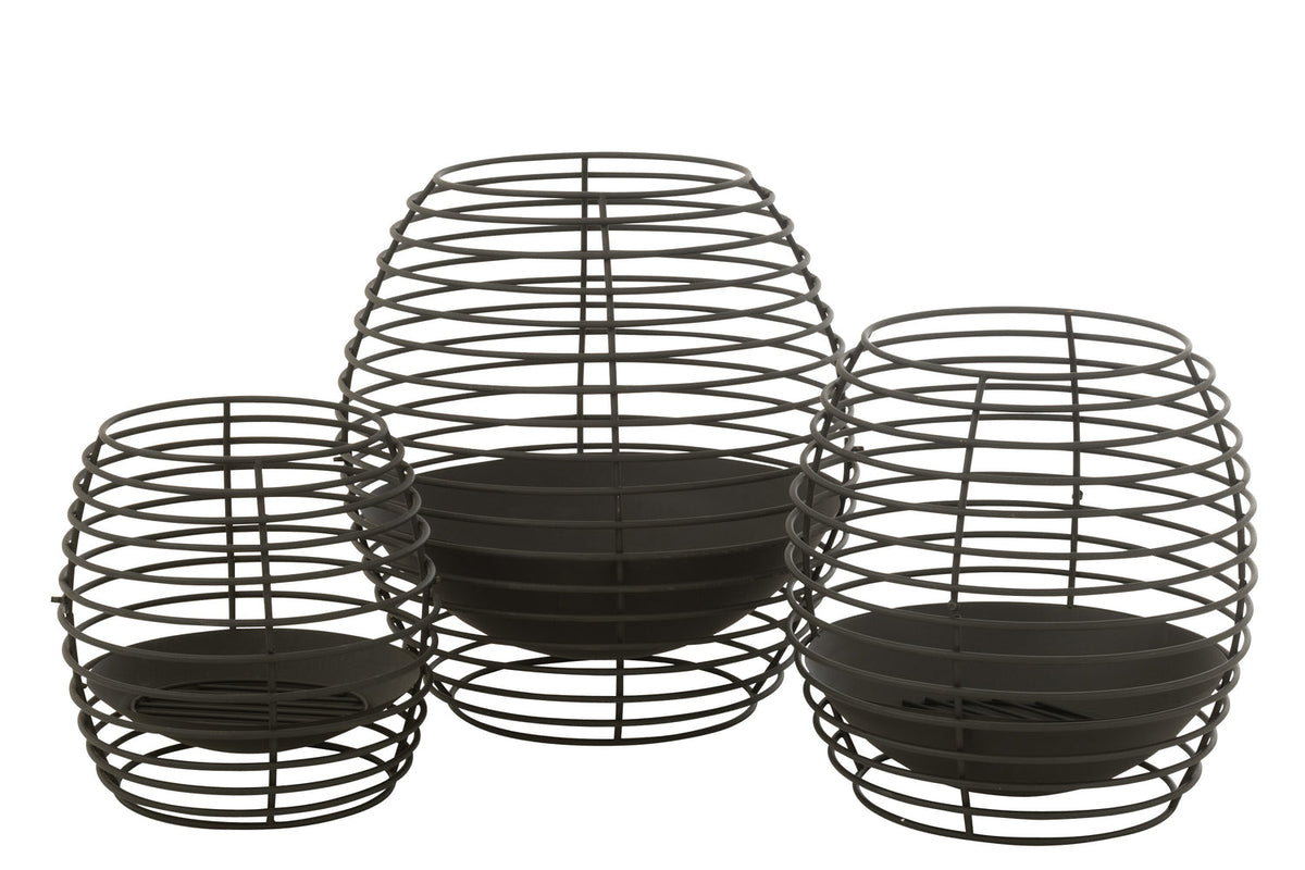 Vuurkorf Rond Ringen Metaal Zwart Small Dia40xH40cm J-Line - Buitenhaard - J-Line - livinglovely.nl