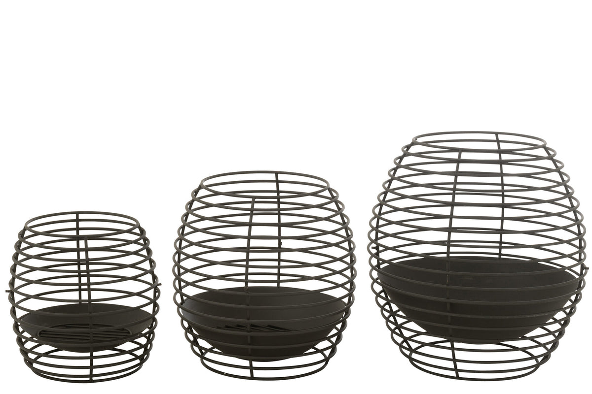 Vuurkorf Rond Ringen Metaal Zwart Small Dia40xH40cm J-Line - Buitenhaard - J-Line - livinglovely.nl