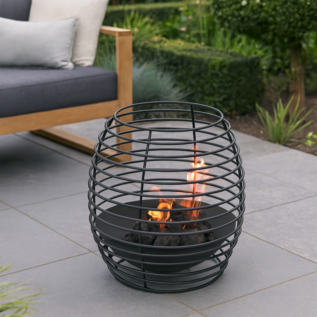 Vuurkorf Rond Ringen Metaal Zwart Small Dia40xH40cm J-Line - Buitenhaard - J-Line - livinglovely.nl