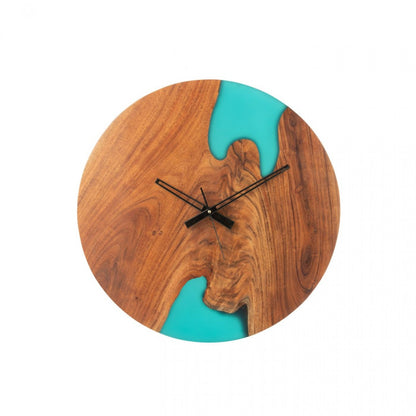 Wandklok Modern Acacia Hout/Epoxyhars Naturel/Blauw - Decoratie - J-Line - livinglovely.nl