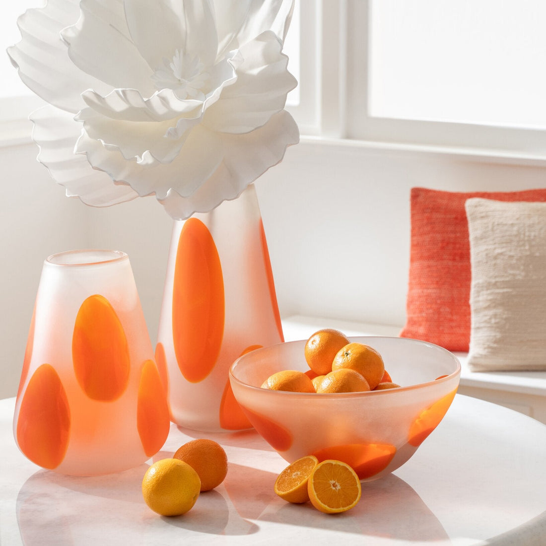 Portavelas de cristal con puntos naranja oscuro/transparente pequeño J-Line