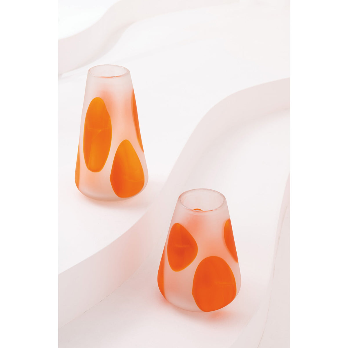 Portavelas de cristal con puntos naranja oscuro/transparente pequeño J-Line