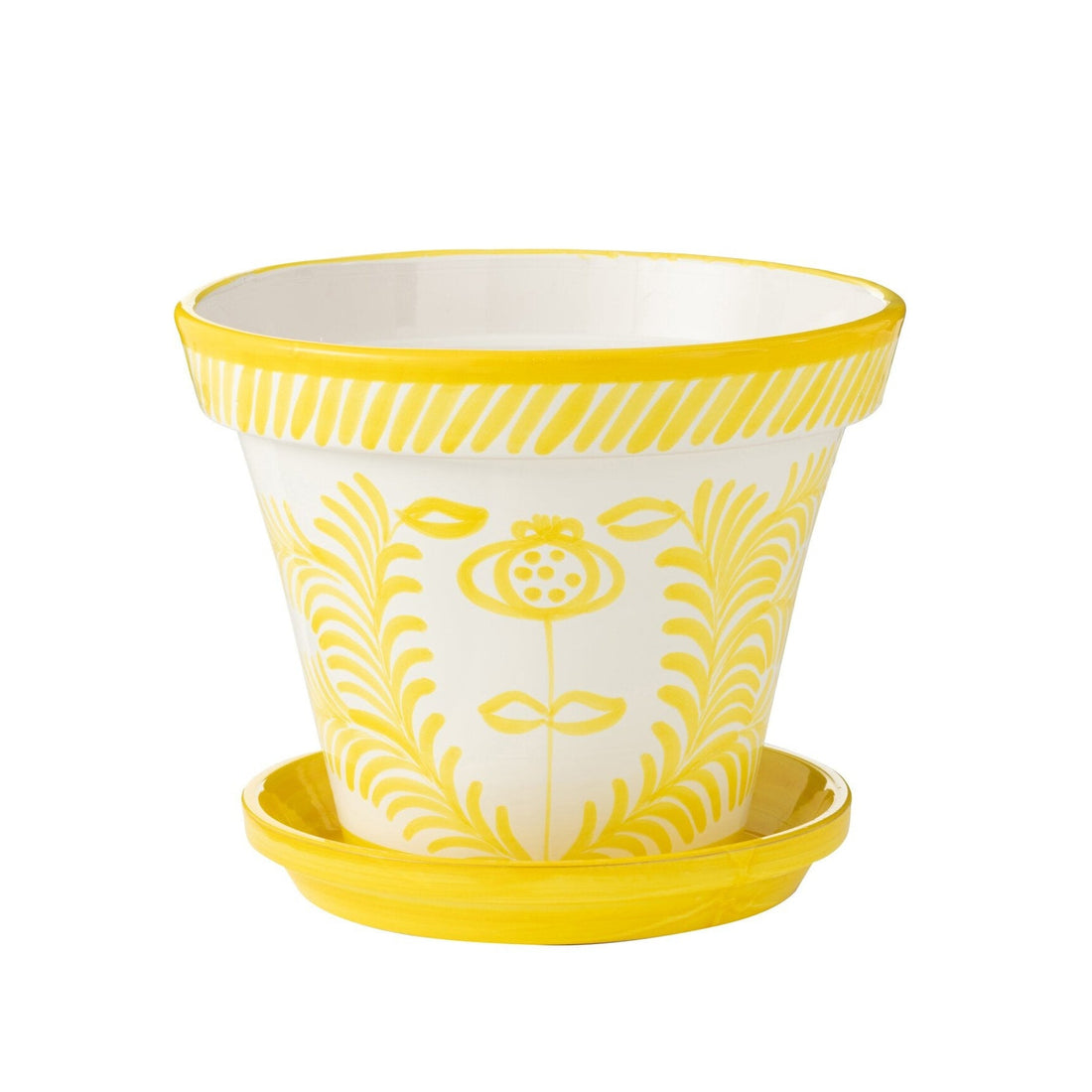 Maceta XL Granada Rayas Amarillo/Blanco Cerámica J-Line