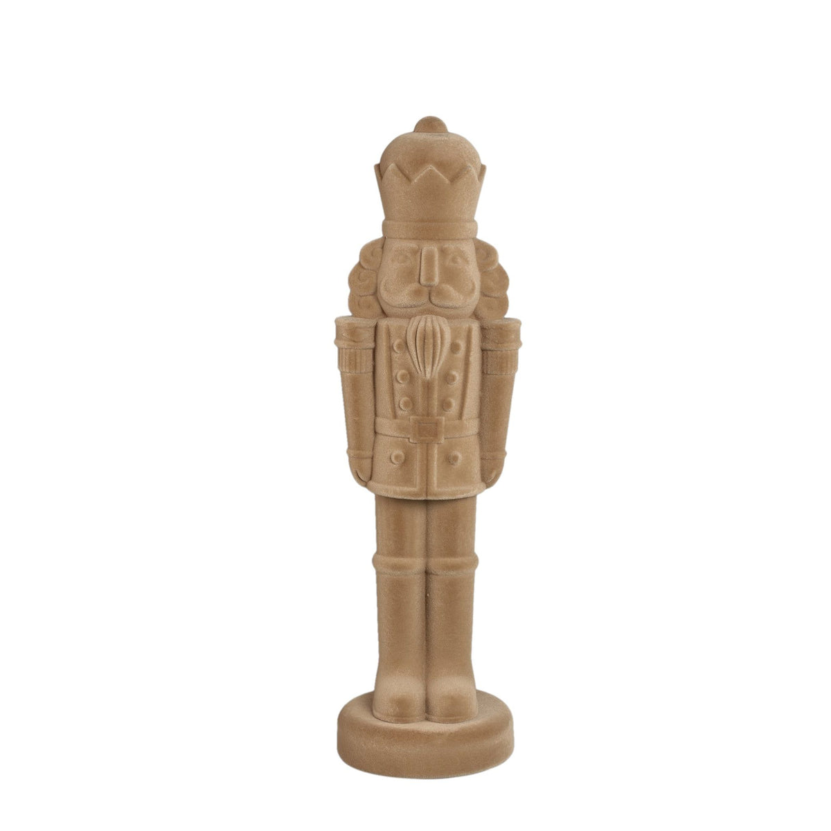 Yule Notenkraker Beige Small van PTMD, notenkraker in klassieke vorm in beige fluweel op witte achtergrond