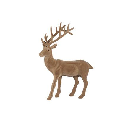 Yule Rendier Beeld Beige van PTMD, staand rendier met groot gewei in beige fluweel op witte achtergrond