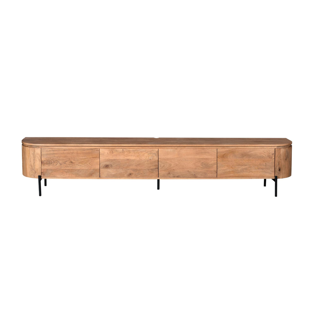 Zwevend TV-meubel Excellent Naturel 240cm van Starfurn op metalen pootjes, vooraanzicht
