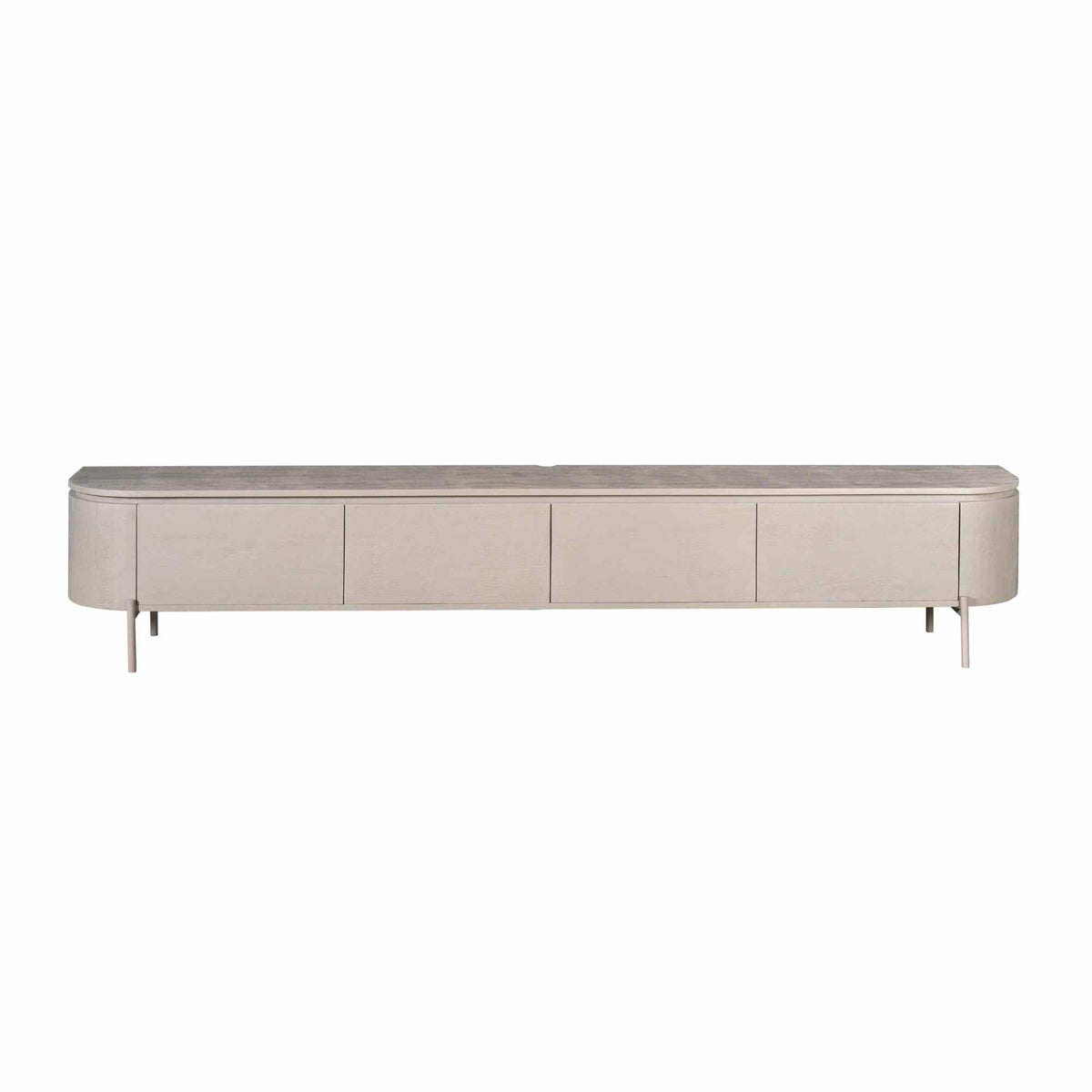 Zwevend TV-meubel Excellent Taupe 200cm van Starfurn, mangohouten meubel met afgeronde zijkanten op metalen pootjes