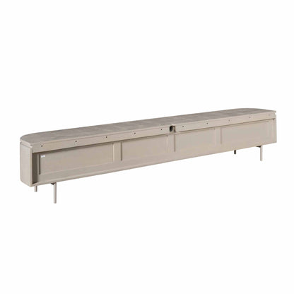 Mangohouten tv-meubel Excellent in taupe, schuin van rechts op pootjes